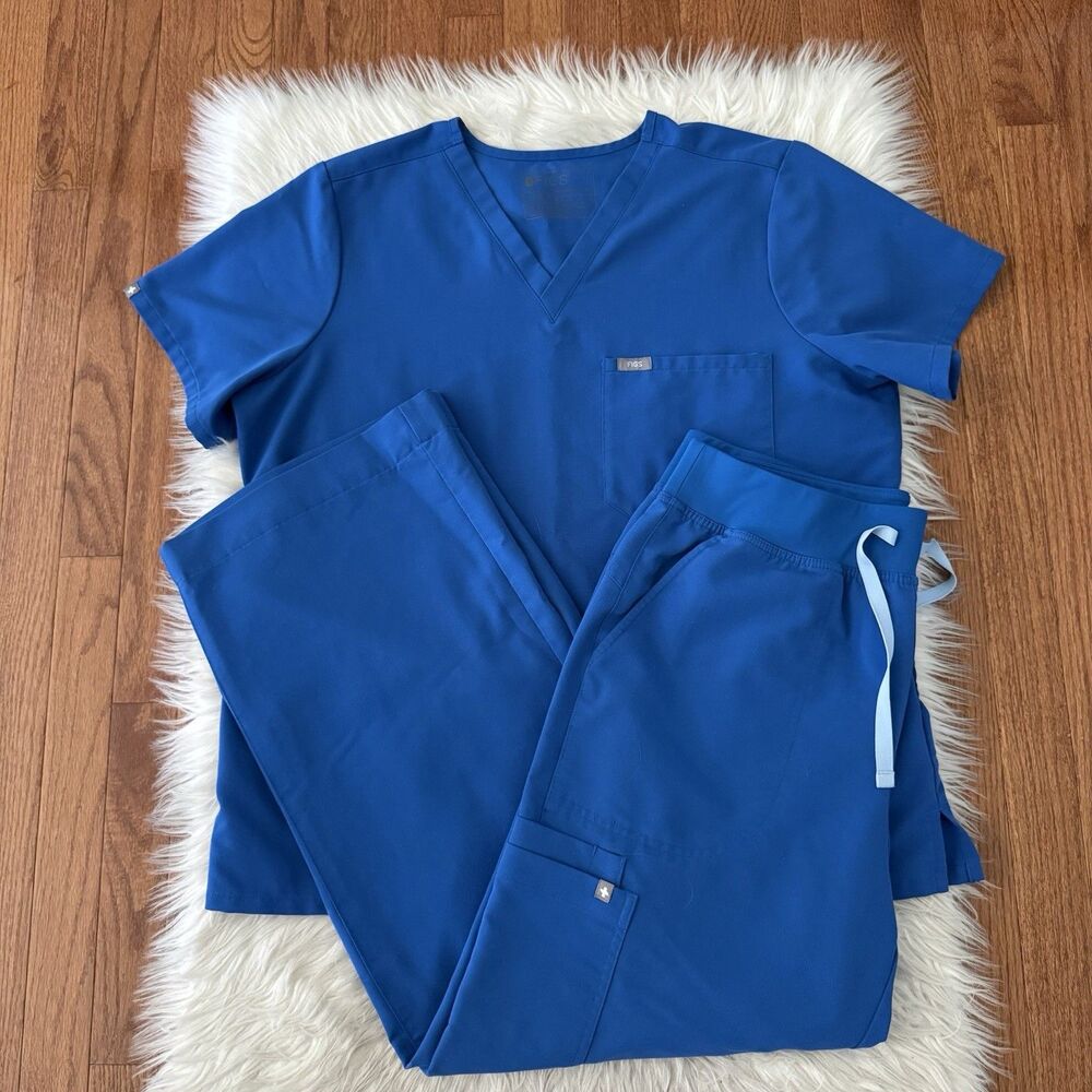 Figs Scrub Set Women’s L/XL Royal Blue Isabel High Rise Wide Leg Pants Catarina